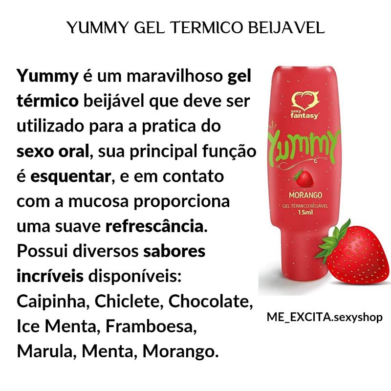 Yummy Sabor Chiclete Gel Térmico Beijável 15ml Sexy Fantasy