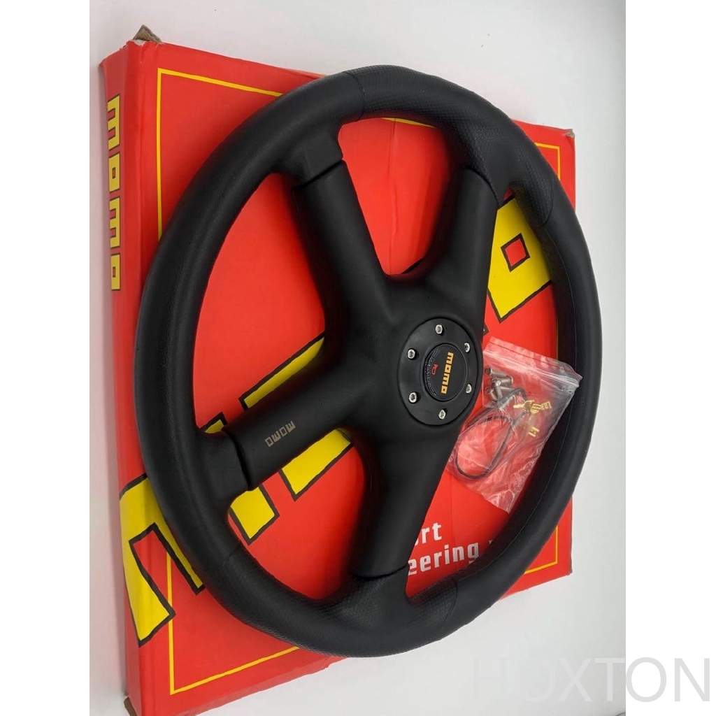 MOMO 14 inch Full PU Steering Wheel - Black with Red Line