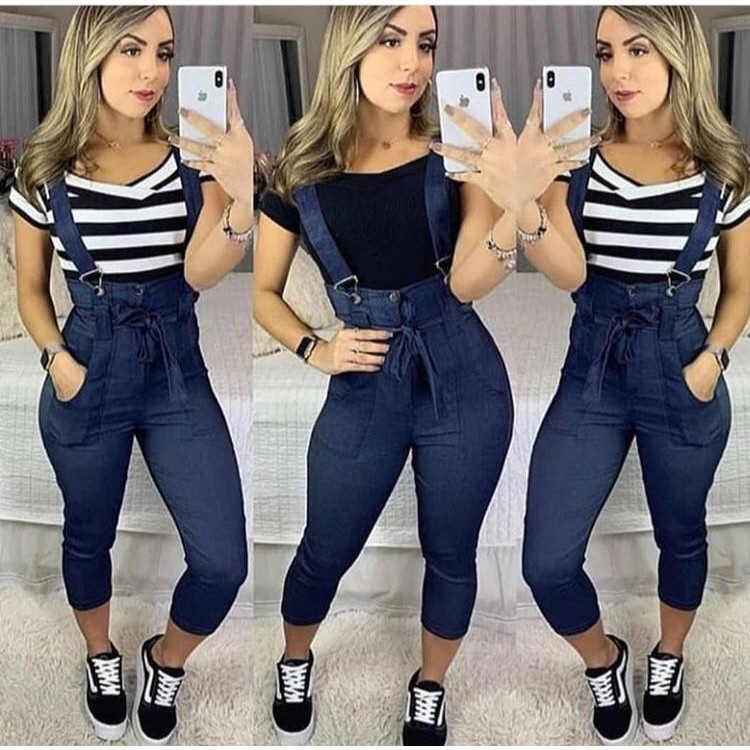 Calça jeans hot sale com suspensorio feminina