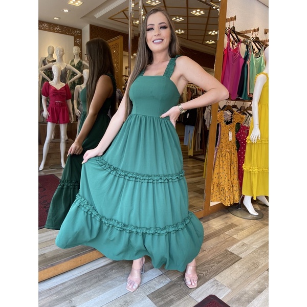 Vestido longo simples de sales alcinha