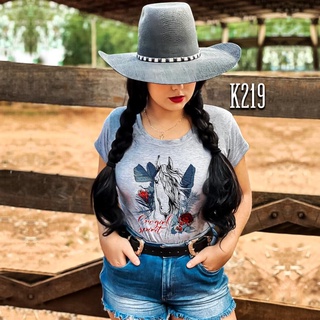 Blusa T Shirt Cinza Feminina Cowgirl Spirit Cavalo Country K219