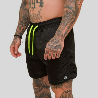 Short Praia Mauricinho Short Preto Com Varias Cores de Cordão Neon
