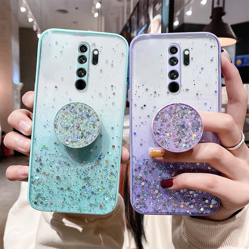 Capa De Celular Flexível De Luxo Degradê Com Glitter/Estrela Para Xiaomi Redmi Note 8 Pro 11 10 4G 5G 10S 10 Max 5G