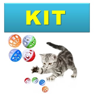 KIT Bola Bolinha Quatro Unidades com Sinos Coloridos - Combo Brinquedo para Gato de Estimação Pet / Brinquedo Interativo c/ Guizo
