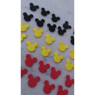 kit 30 apliques EVA - cabeça do Mickey - cores vermelho/preto/amarelo
