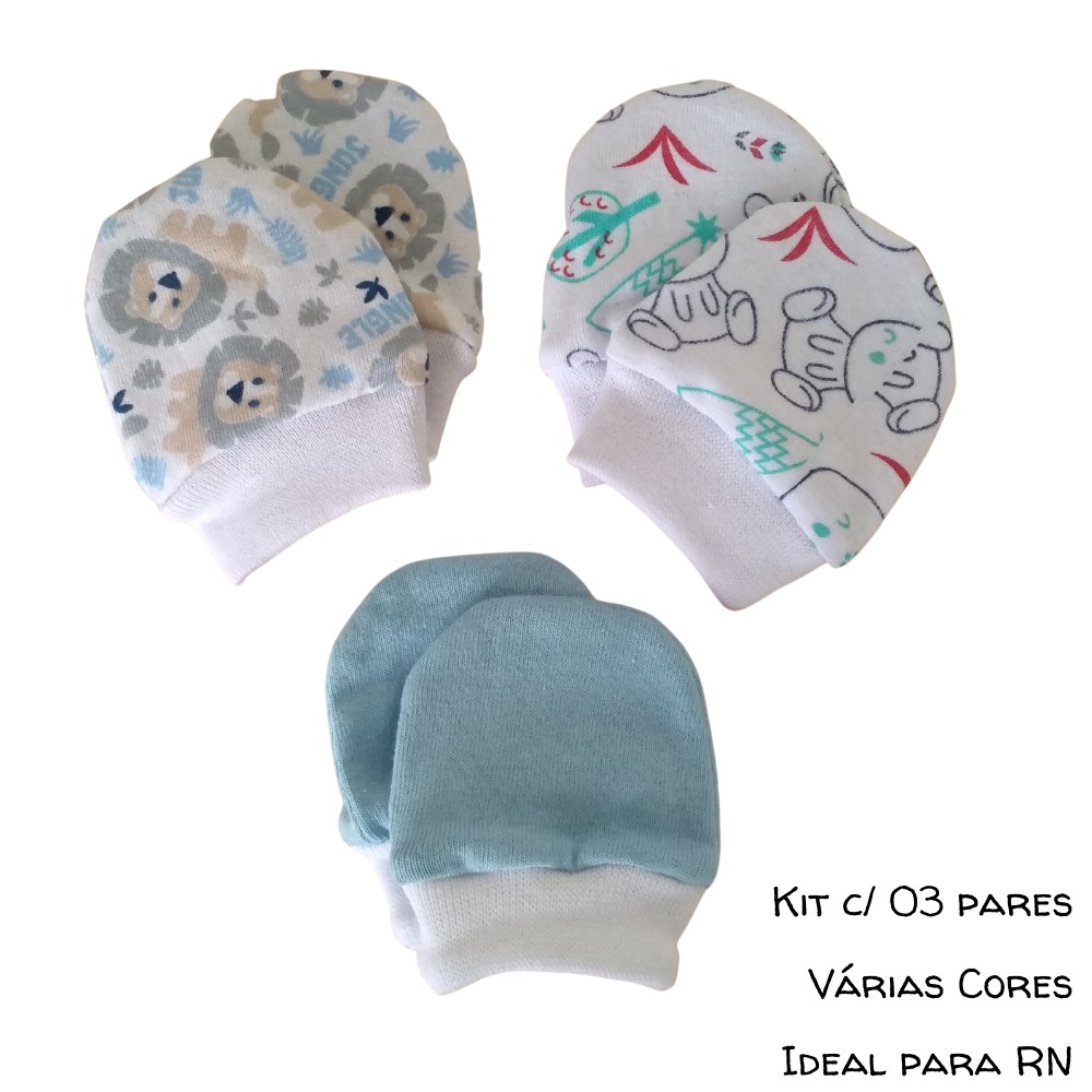 Luva Recém Nascido Kit Luvinhas de Malha com 3 pares Estampadas ...
