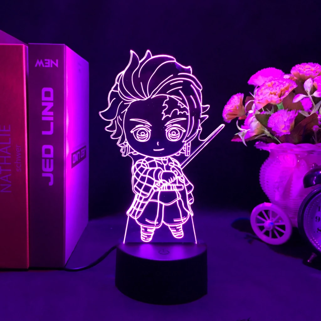 Luz Noturna Led Anime Kimetsu No Yaiba Kamado Tanjirou Para Decoração De Quarto De Aniversário A Bateria Manga 3d Lâmpada Demon Slayer