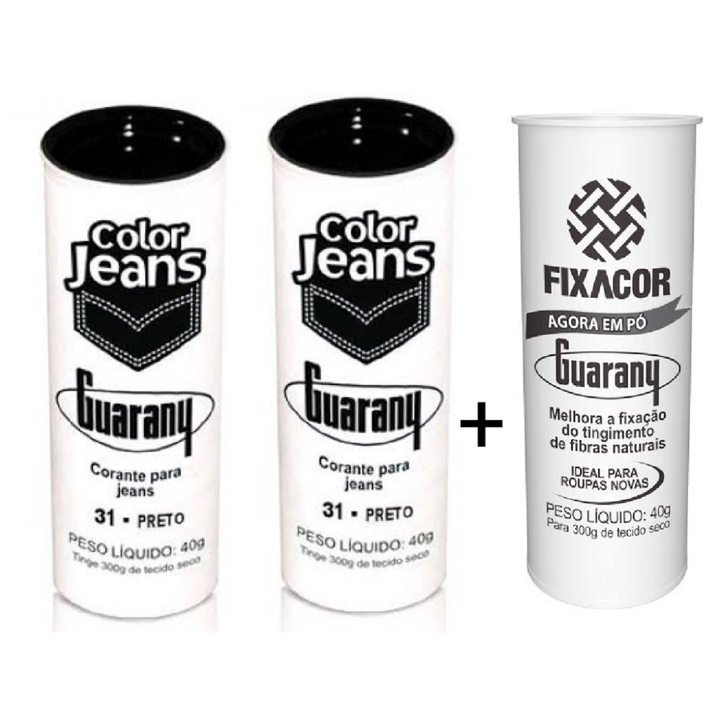 Kit 2 Corante Color Jeans da Guarany Preto 40g + 1 Fixador de tinta Guarany 40g