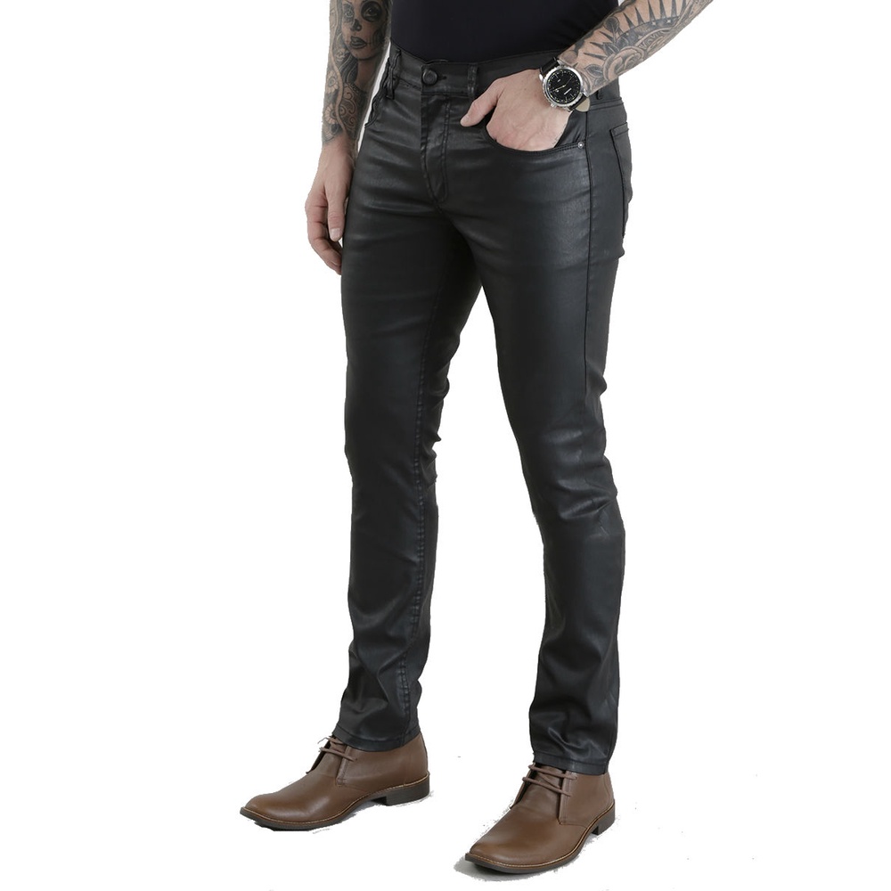 Calça tipo hot sale couro masculina