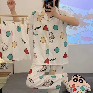 Três Peças Conjunto De Pijama De Verão Feminino Com Estampa De Desenho  Manga Curta