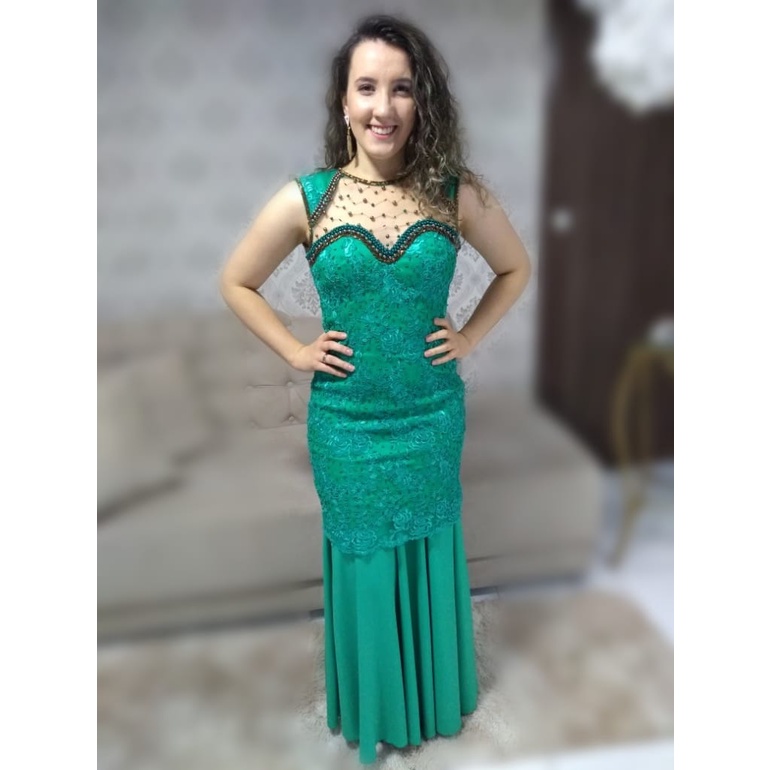 Vestido verde hot sale pedraria