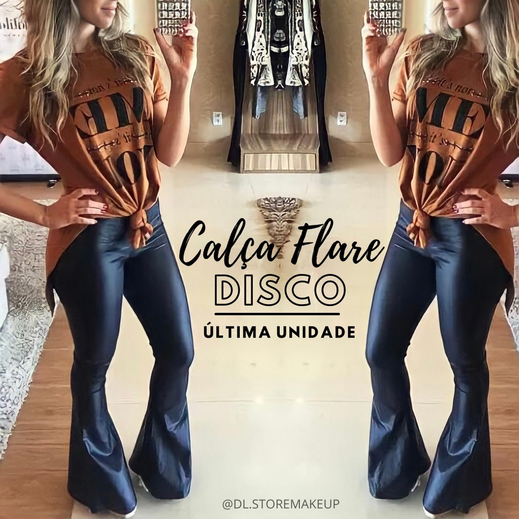 Calça disco sale preta flare