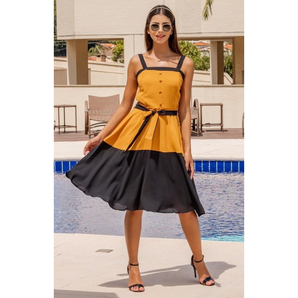 Vestido mostarda cheap com preto