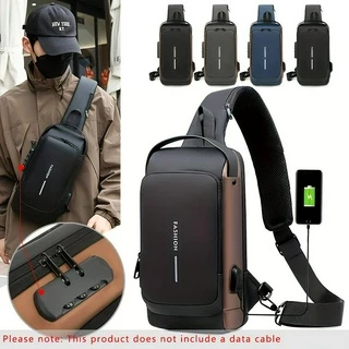 Homens Saco de peito Saco de rua com Design de cor contrastante com fecho de correr Saco de esportes ao ar livre Saco leve de alto valor com furo de carregamento USB Bolsa para mensageiro
