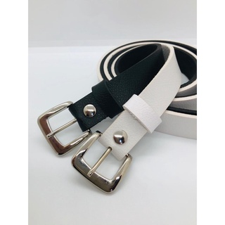Kit 2 Cinto Feminino Fino Preto e Branco Fivela Prata-Duda