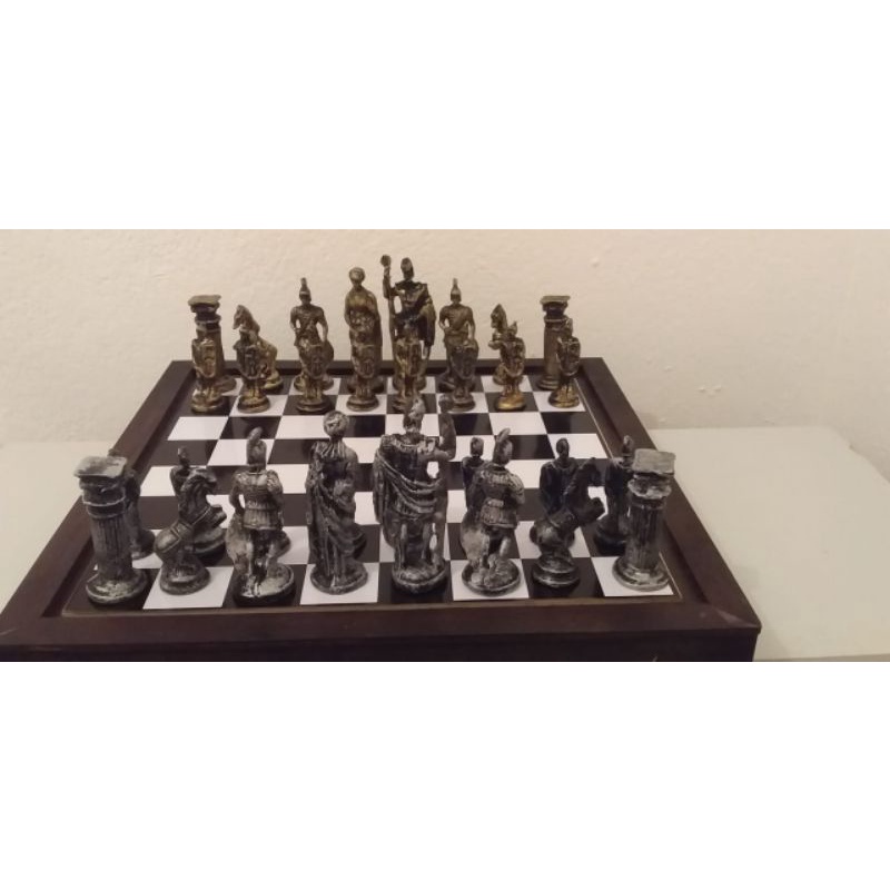 Jogo de xadrez imperio romano tabuleiro luxo resina 32 pecas