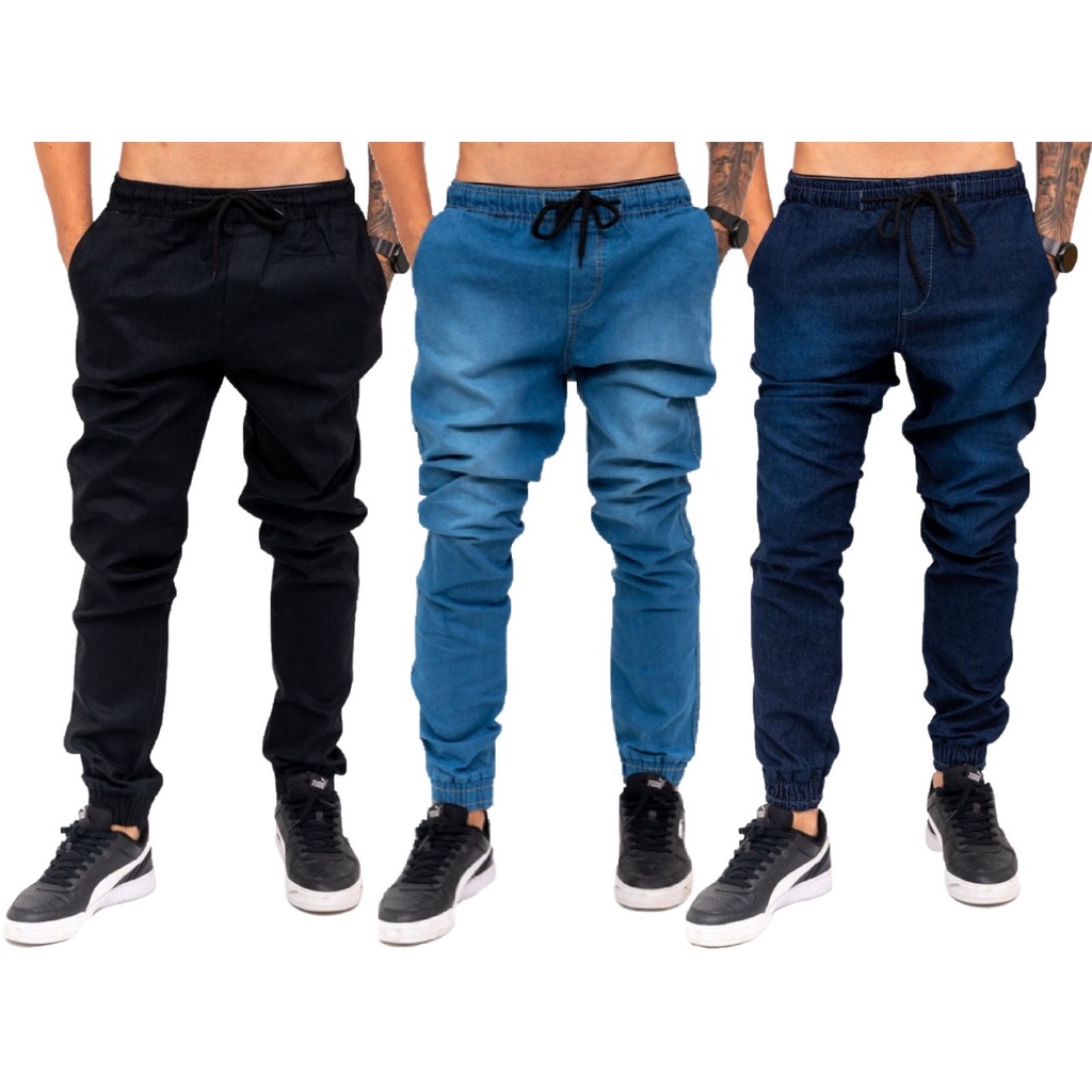 CALÇA JOGGER MASCULINO JEANS E SARJA SLIM COM ELASTICO AJUSTÁVEL