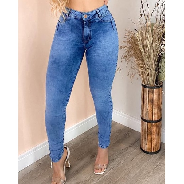 Calça Jeans Feminina Cintura Alta com Lycra Levanta Bumbum Skinny Hot Pants  Elastano Ótima Qualidade