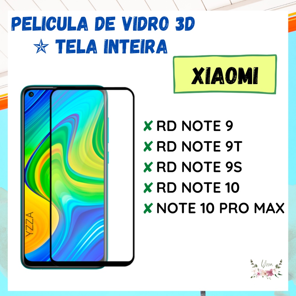 Película De Vidro 3d Xiaomi Redmi Note 9 Note 9t Note 9s Note 10