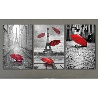 Quadro Decorativo Kit 03 Peças 40x60 Paris Torre Eiffel Para Sala Quarto Escritório - Placas Sem Moldura