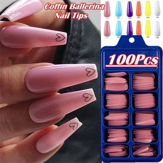 (Com Cola✔100pcs Unhas Postiças Com Cobertura Total / Fosca / Acrílica / Unhas Falsas / Ponta Para Unhas / DIY / Manicure