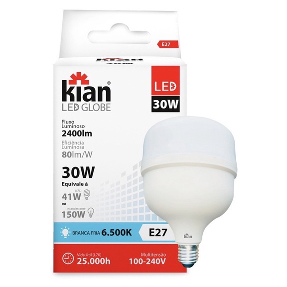 Lâmpada Led Forte Globe 30W Kian Branca Fria