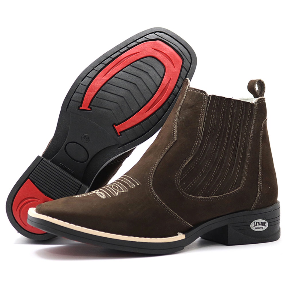 Botina Country Texana Cano Curto Bota Masculina Couro Nobuck - Café ...