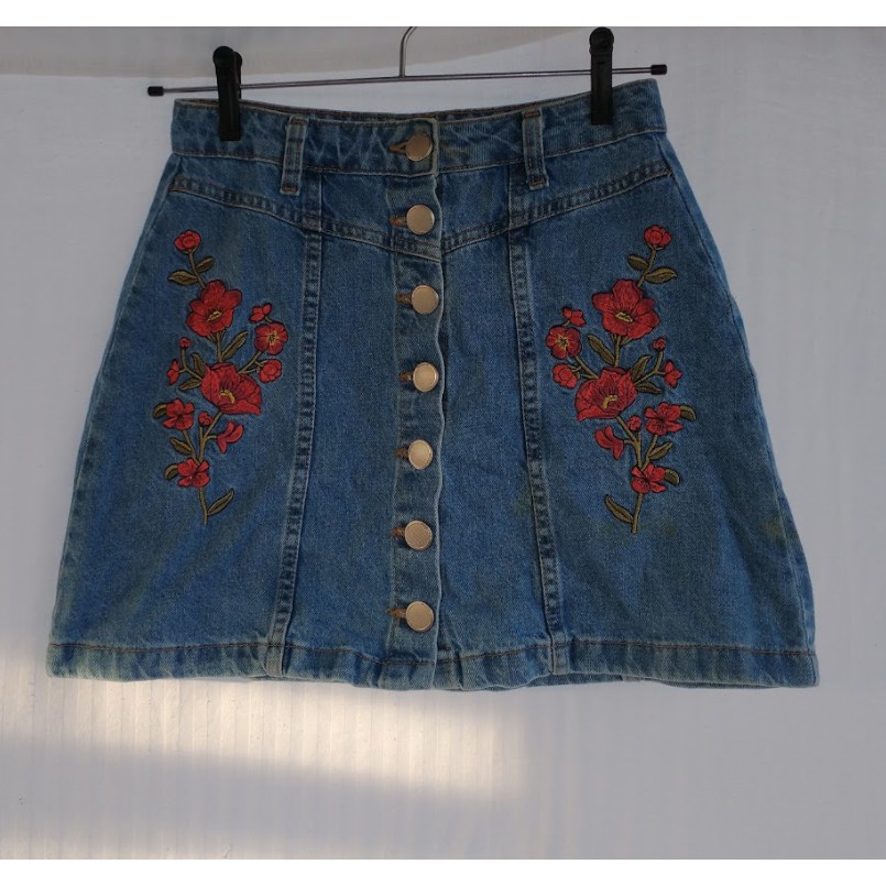 Saia jeans best sale com flores