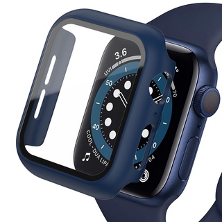 Capa compatível com Apple Watch Series 9 8 7 41mm/45 mm PC bumper com  protetor de tela de vidro temperado capa dura de cor sólida fosca (preto, 45  mm)