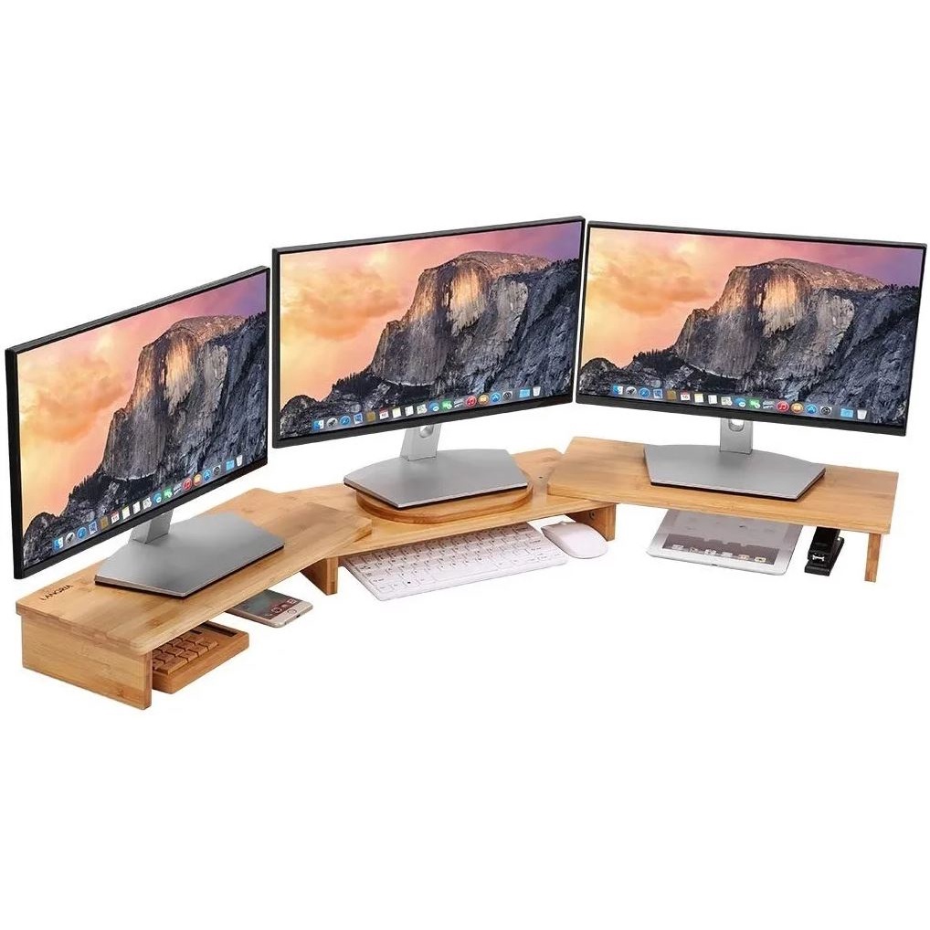 Suporte Triplo Monitor e Tv Mesinha de Madeira Maciça Nicho