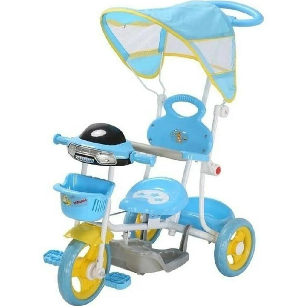 Triciclo Motoca Infantil Azul Bebê Menino Póto Som Cavalinho