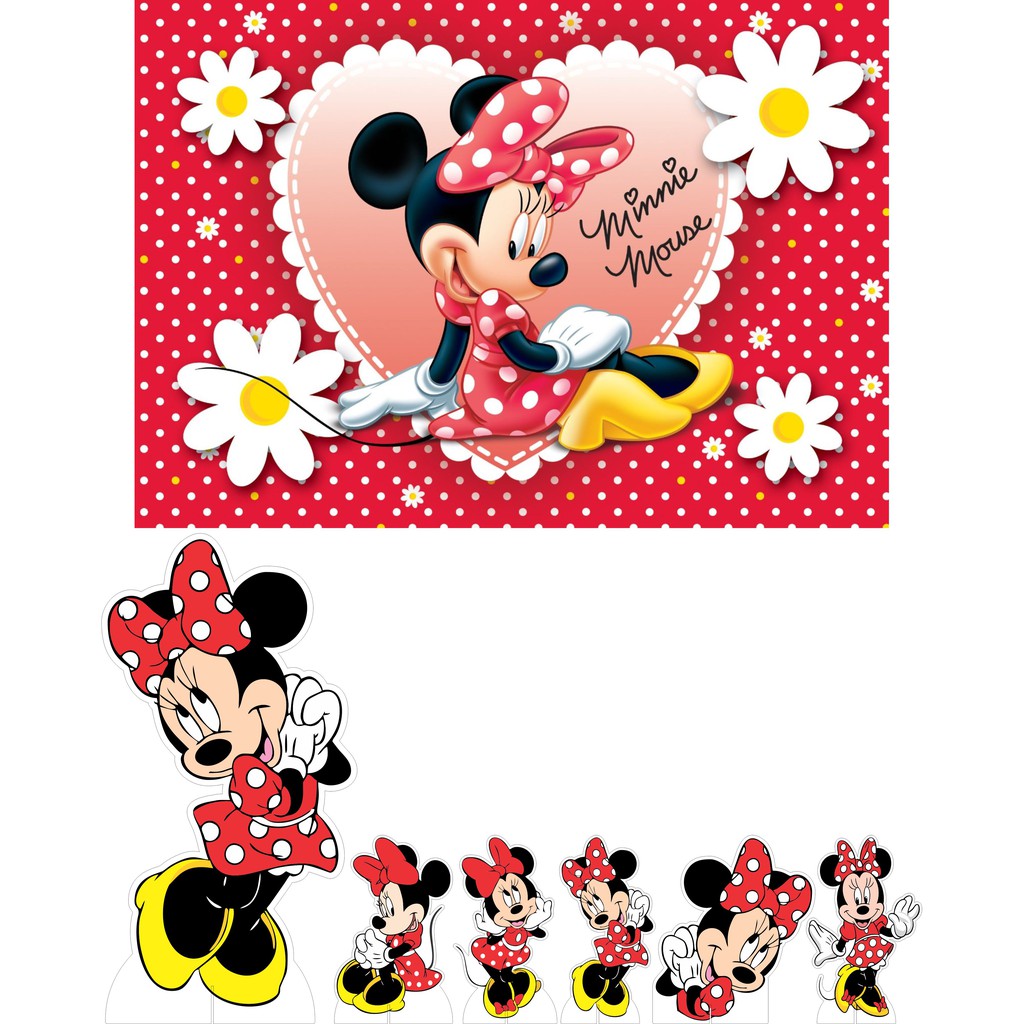 Mini Kit Display + Painel Festa Infantil Minnie Vermelha