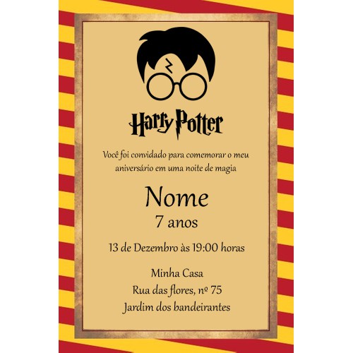 10 convites de aniversário personalizado Harry Potter