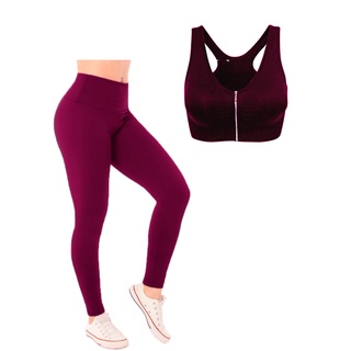 Conjunto de calça legging, top costa nua e detalhe em zíper