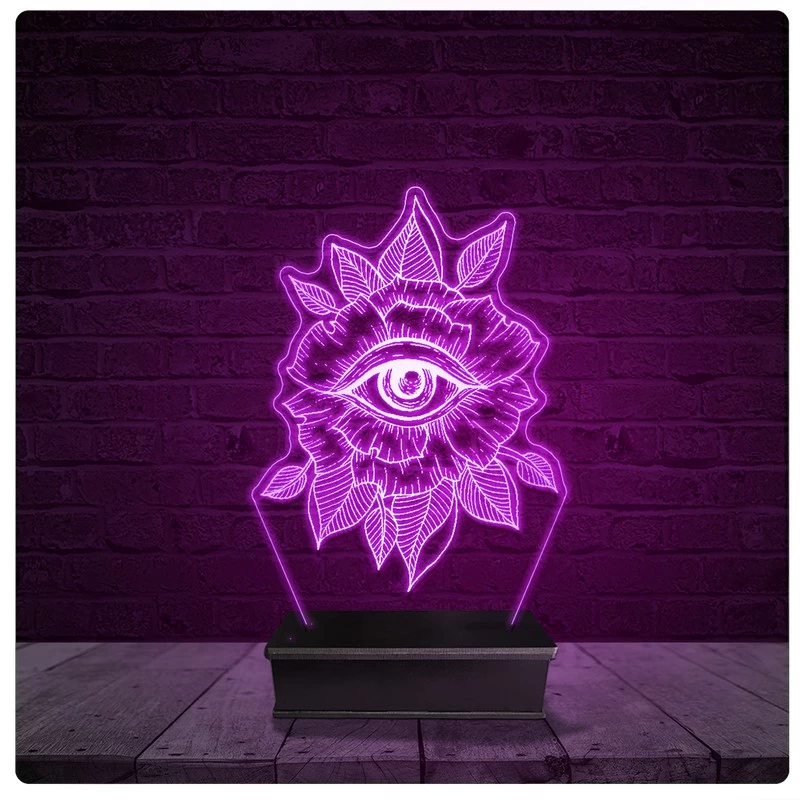 Luminária e Abajur Acrílico Led - Flor Rosa olho