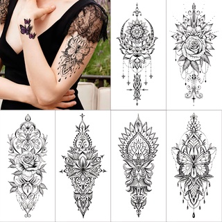 Impermeável Tatuagem Temporária Etiqueta Borboleta Lotus Lace Henna Flor  Flash Tatto Mulheres Homens Pintados À Mão Body Art Falso Tatuagens