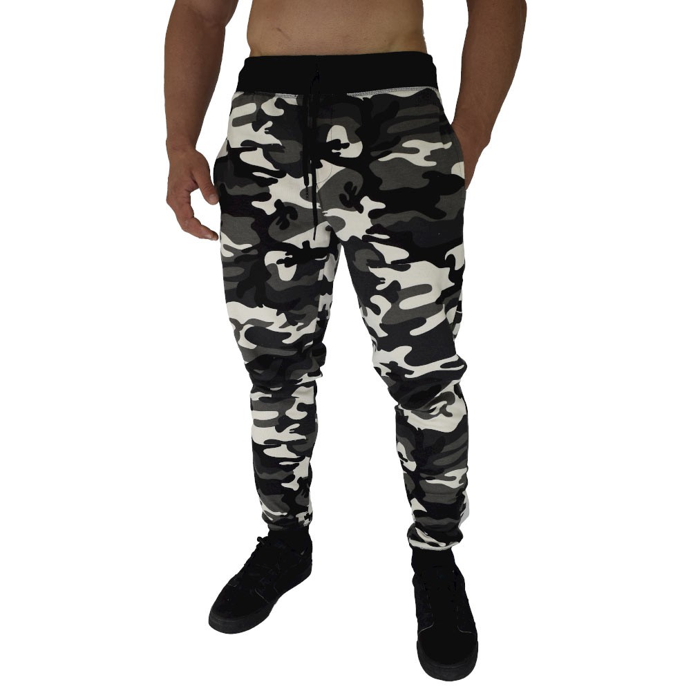 Calça Masculina Moletom MXD Conceito Camuflados Preto Branco Cinza Marrom Moletom Sem Pelucia