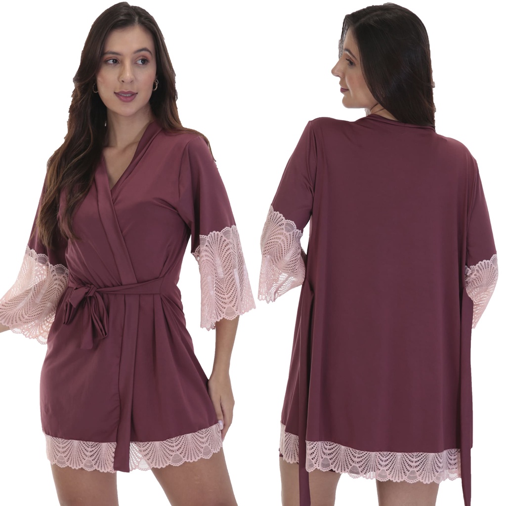 Robe Medusa de Microfibra Light e Renda Feminina | Shopee Brasil