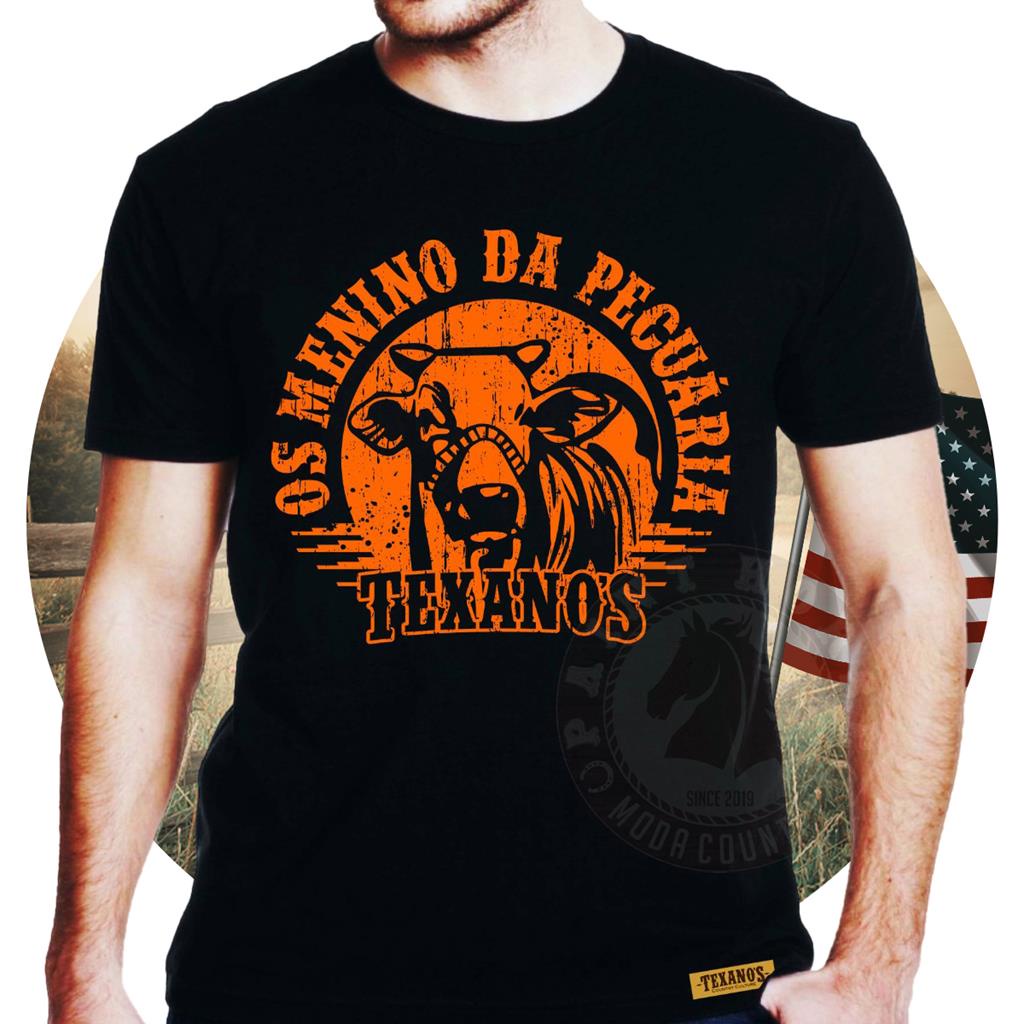 Camiseta country preta texanos cowboy manga curta atacado agro