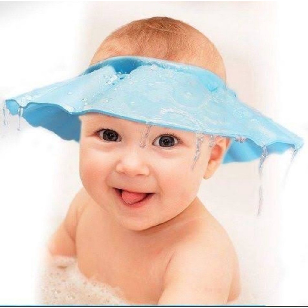Touca de banho ajustável para bebê com proteção auricular