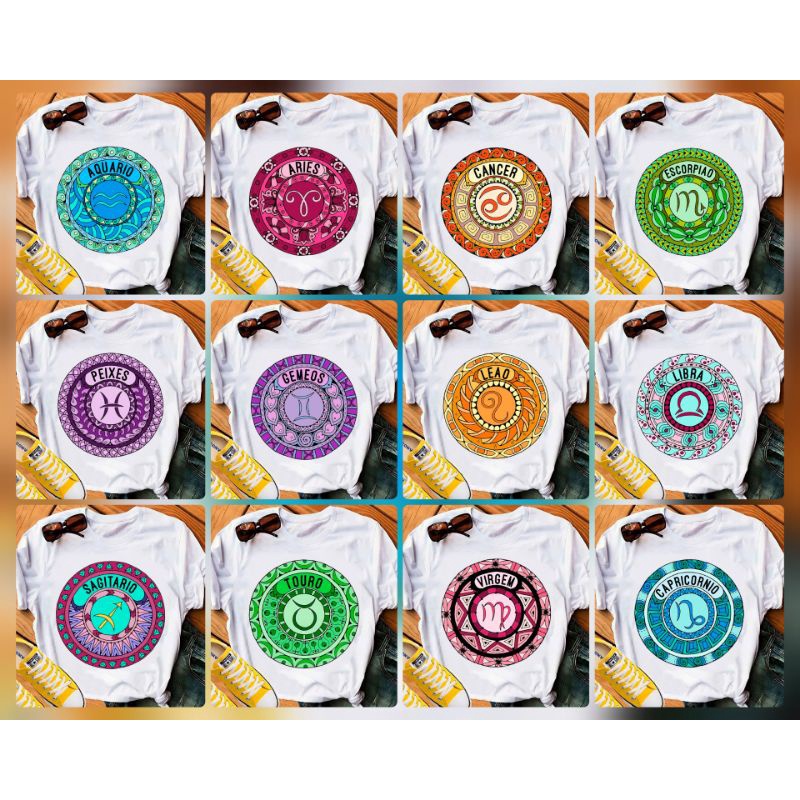 Combo 12 Camiseta Mandala Tshirt Feminina Blusa Signo Atacado Revenda