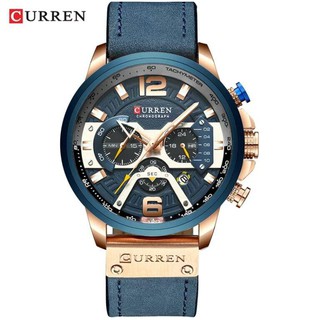 Relógio de Pulso Quartzo Analógico Curren Masculino Quartz Impermeável Com Mostrador Grande Original Pulseira em Couro á prova d