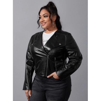 Jaqueta de couro feminina preta store plus size