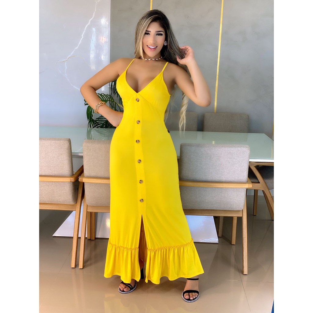 Vestido amarelo sale longo simples