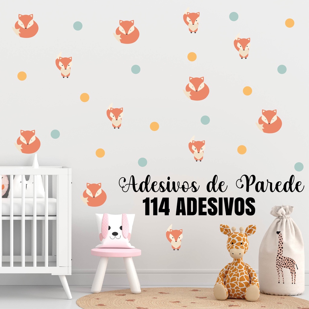 Kit 114 Adesivos Infantil Raposa Baby Diversas Cores Recorte Papel De Parede Decorativo Menino E Menina