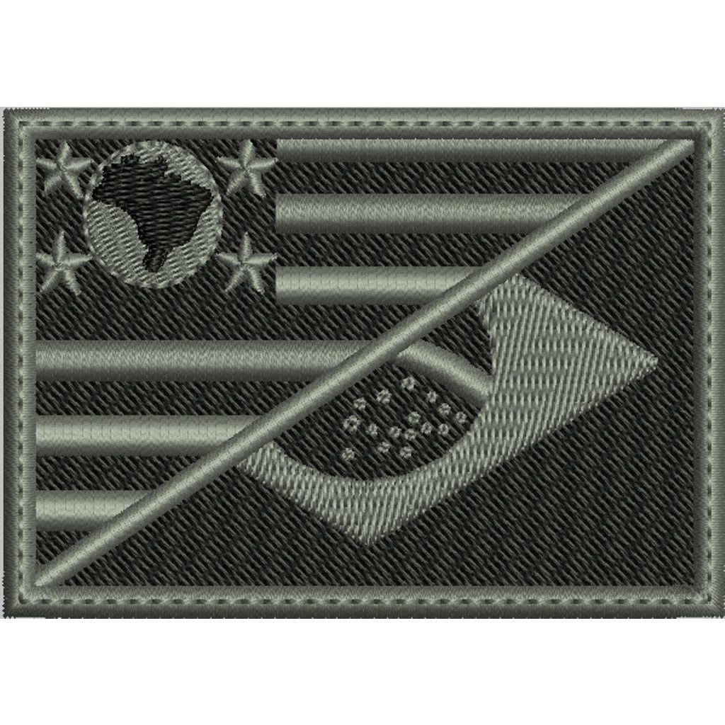 Patch Bordado 8x5,5 cm bandeira São Paulo / Brasil preta e chumbo com carrapicho ou sem carrapicho para costurar ou termo colante.