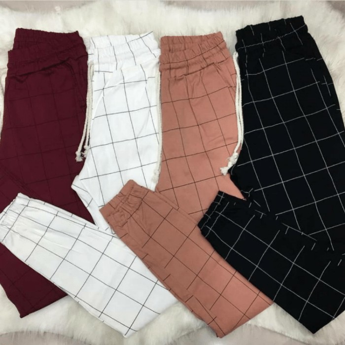 Calça Jogger Xadrez Quadriculada Feminina Elastico E Bolso