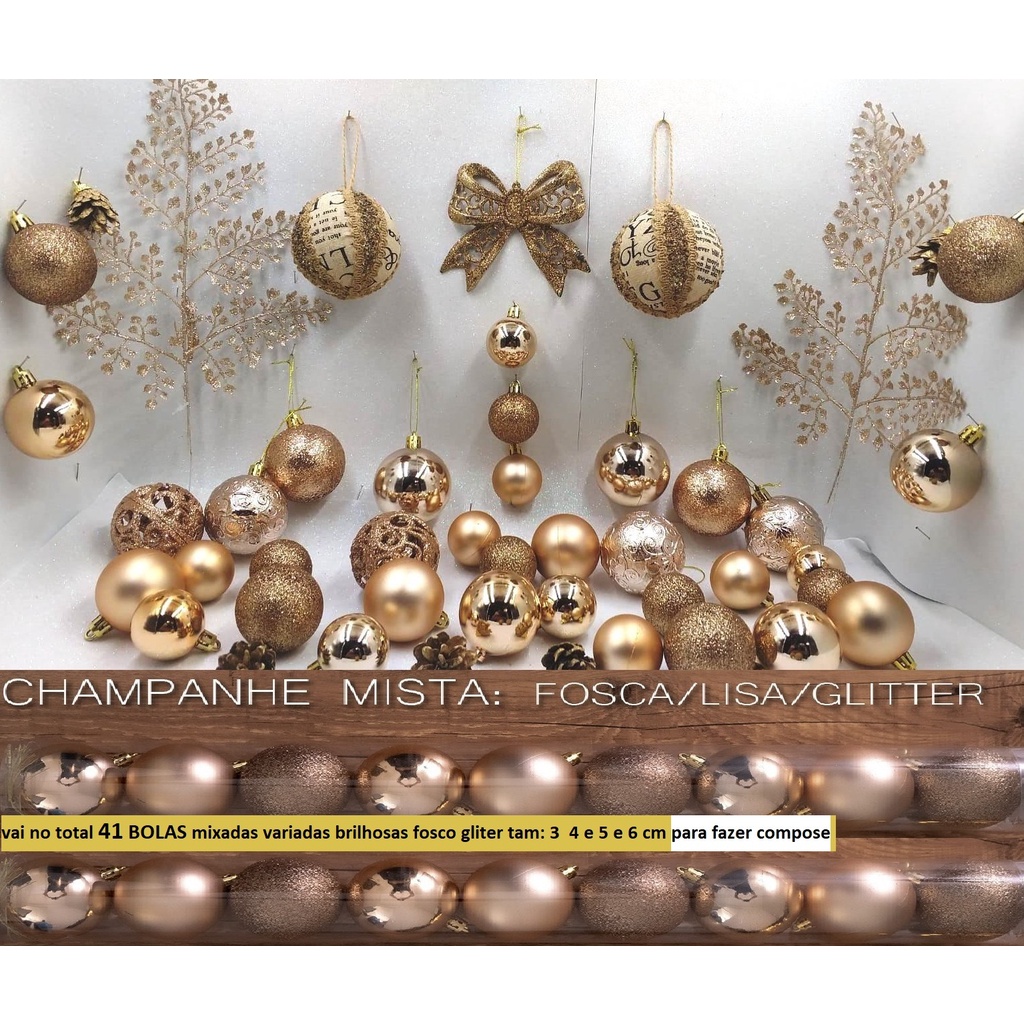 kit decoração de Natal champanhe (71 itens) - vários enfeites