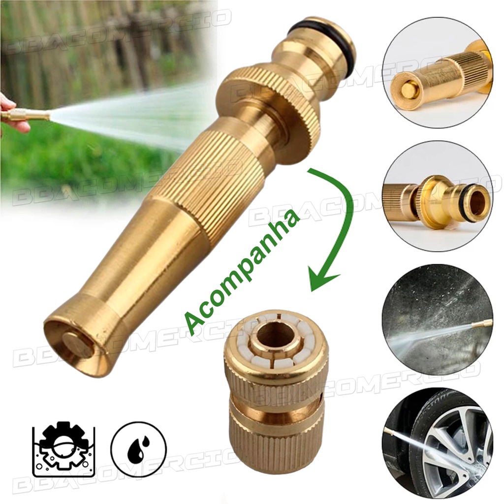 Esguicho Bico Regulavel de Jato Alta Pressão Para Mangueira De Pulverização 1/2 + Conector Plug