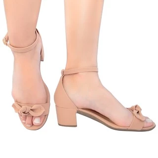 Saltinho Feminino Sandália Salto Grosso Confortável Shekinah Nobuck Festa Baixo Tendência Laço